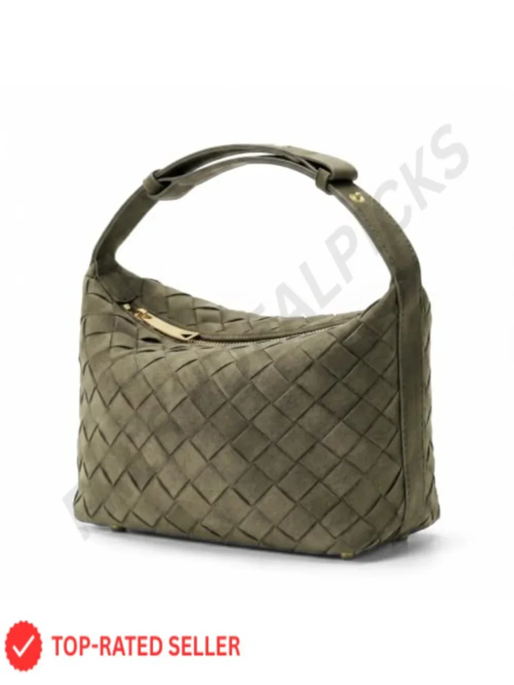 Hand-Woven Faux Suede Hobo Handbag with Faux Leather Trim, Adjustable Strap,